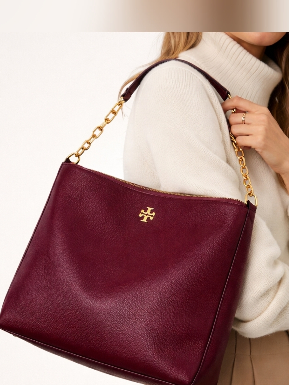 Tory Burch Burgundy Chelsea Chain Hobo Large Tote Imperial Garnet Purse/Bag